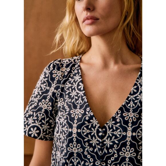 Sezane Emma Blouse - 2 - Contrast Embroidery Black Ecru - Picture 3 of 4